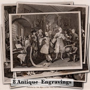 The Rake’s Progress Engravings - 8 Antique Prints - William Hogarth - 19th Century Art - Digital Download