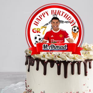 Cristiano Ronaldo Cake Topper: CR7 Soccer Party Theme (Digital Download Canva Template)