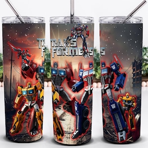 20oz Transformers Tumbler Wrap PNG Design | Optimus Prime & Bumblebee Skinny Tumbler sublimation print png | Digital Download | PNG Design