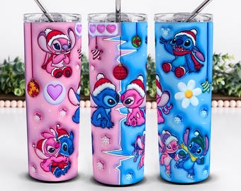 Diseño de vaso de Lilo y Stitch | Diseño PNG de sublimación 3D, envoltura de sublimación de Stitch inflada, descarga digital de envoltura de vaso de Stitch 3D