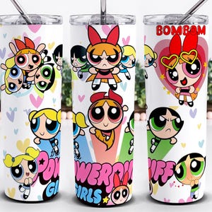 Powerpuffpinglorna Tumbler Wrap – 20oz Slim Tumbler Design PNG – Tecknad Sublimeringsdesign Wrap – Rak och Avsmalnande Design För Tumblers