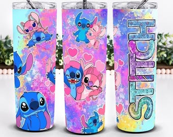 Diseño de vaso de Lilo & Stitch, diseño PNG para sublimación, envoltura PNG para sublimación de vaso inflado de Stitch, archivo digital de envoltura para vaso de Stitch de 20 oz
