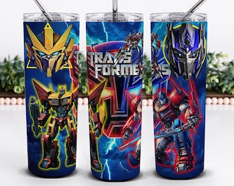 Adesivo para Copo Térmico Transformers – Design PNG para Copo Térmico Fino de 590ml, Download Digital do Optimus Prime, Design de Robô de Ficção Científica, Design para Sublimação