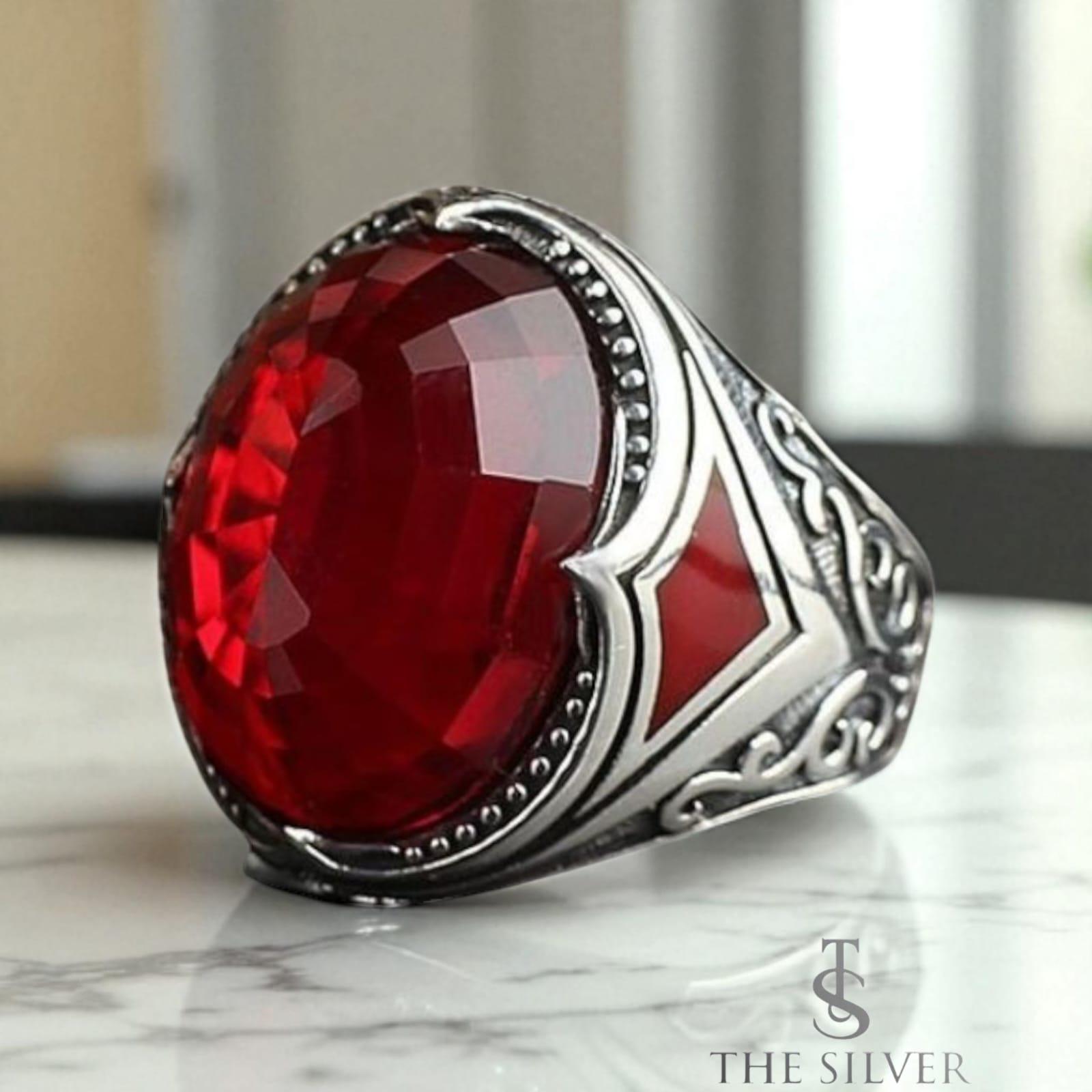 Handmade Pure 925 SILVER Men Ring Red Crystal Gemstone - Etsy