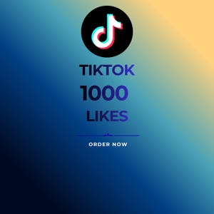 May include: A digital graphic featuring the TikTok logo in a black circle at the top. Below the logo, the text reads TIKTOK 1000 LIKES in bold, dark blue letters. A thin horizontal line separates this from the text ORDER NOW at the bottom.