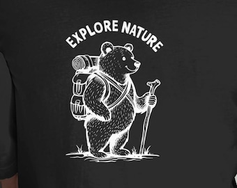 探検ネイチャーベアTシャツ、スウェットシャツ、パーカー、ハイキングベアTシャツ、自然動物愛好家へのギフトアパレル、アウトドアキャンプ愛好家へのギフトベアアドベンチャー