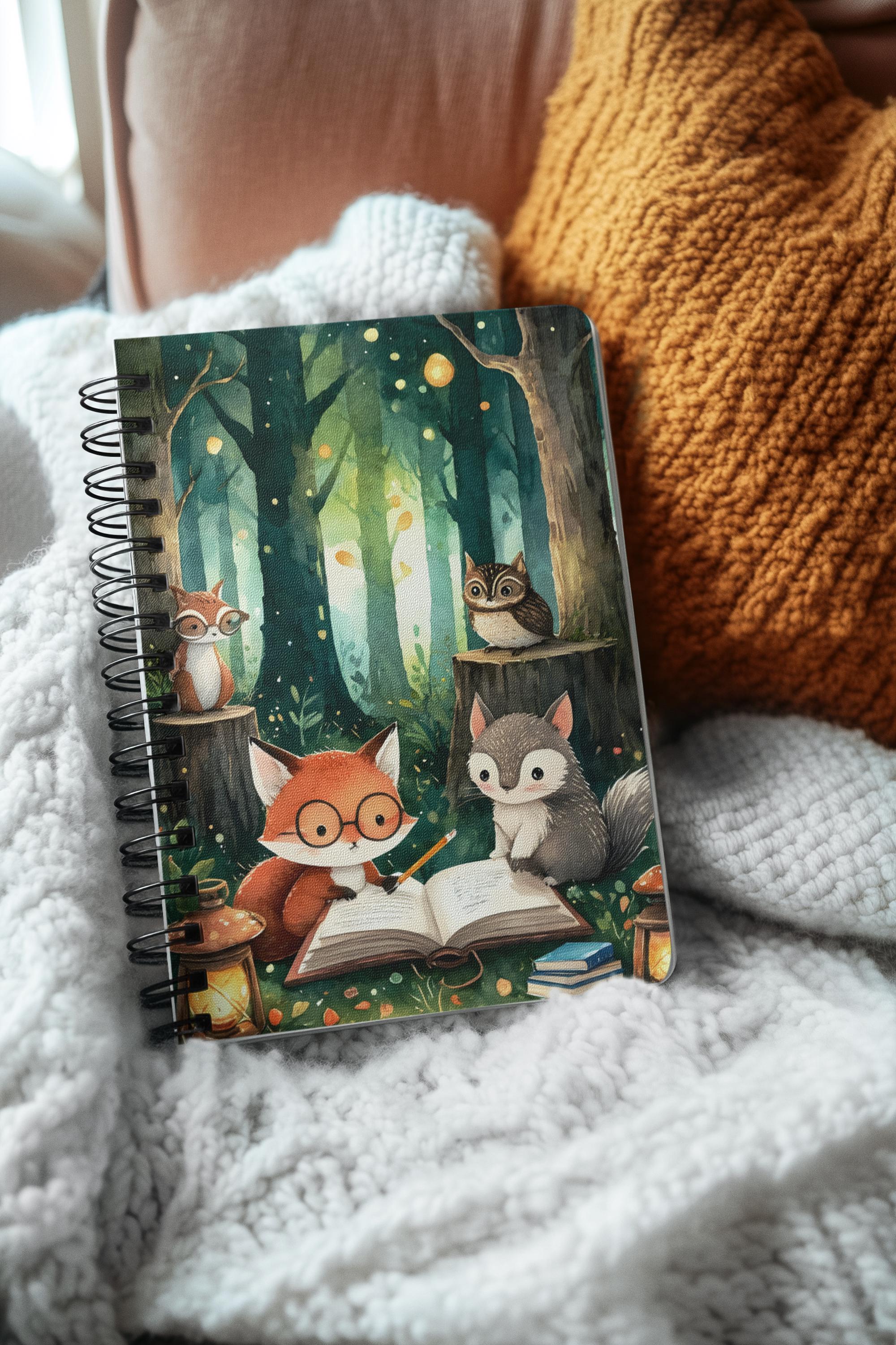 Forest Animals Journal Notebook, Owl Fox Squirrel Stationery, Cute Woodland Creature Writing Book, S