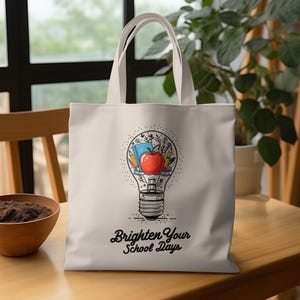 Brighten School Days Tote Bag, Teacher Gift Idea, Education Design, Back to School, Unique Tote Bag, Student Gift, Apple and Books
