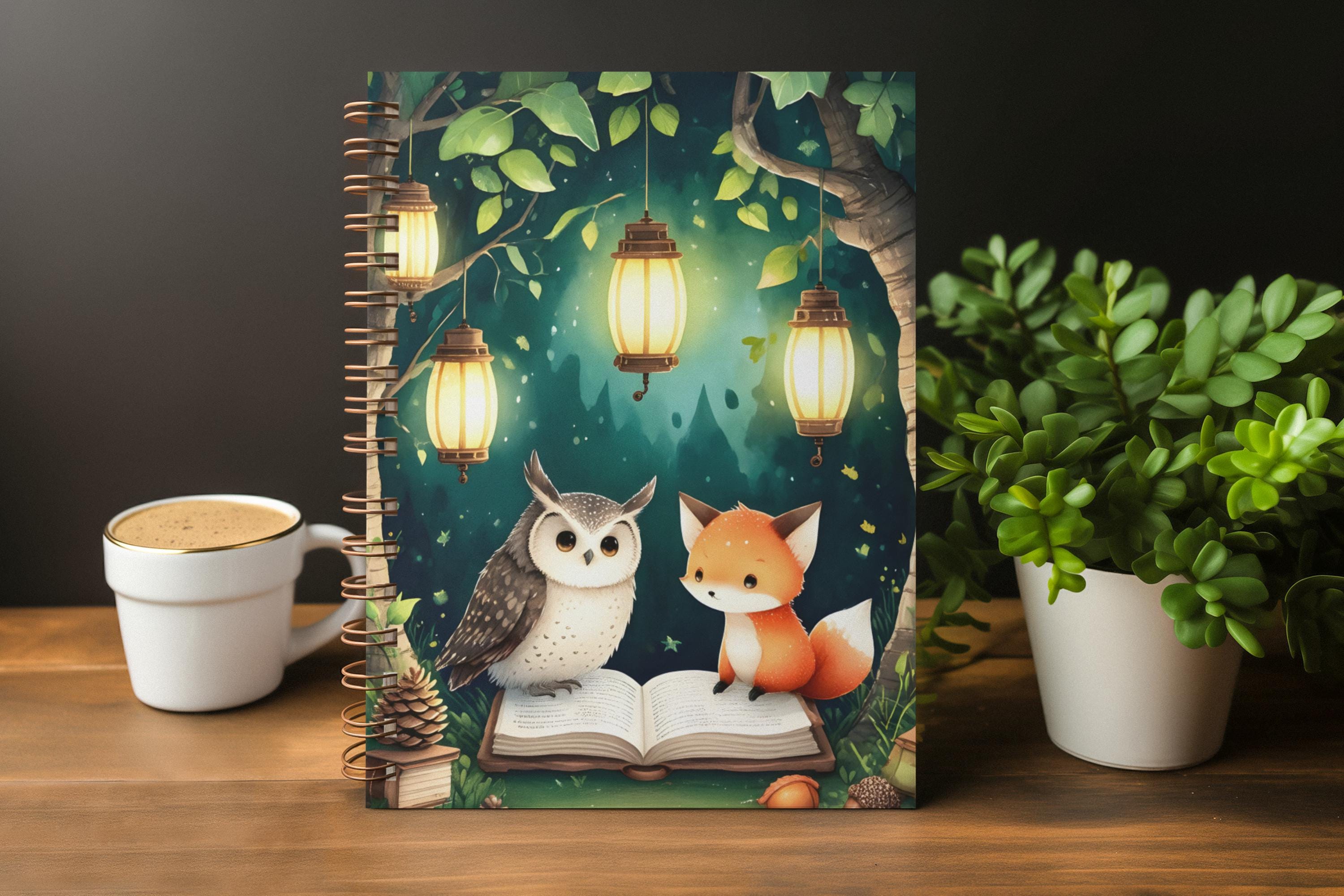 Owl and Fox Reading Notebook, Animal Journal, Forest Friends Stationery, Gift for Book Lovers, Kids 