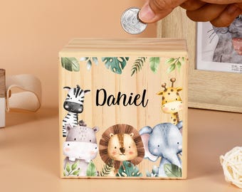 Custom Money Box for Children,Animal Money Box,Wooden Money Box With Name, Kids Piggy Bank,Baby Gifts,Christening Gift,Unique Gifts for Kids