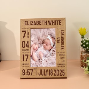 Custom Birth Announcement Picture Frame, Baby Photo Frame, Baby Newborn Picture Frame, Gift for New Parents, New Mom Gifts, Unique Gifts