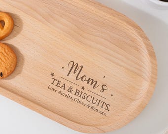 Mamas Tee- und Kekstablett: Personalisierte Tee-Servierbrettgeschenke, Tablett für Mama, Geburtstagsgeschenke, einzigartiges Geschenk für Nana / Mutter / Oma