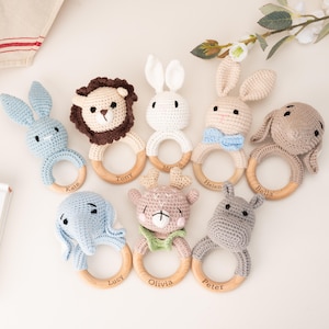 Einzigartige Geschenke für Baby, Spielzeug Rassel, Baby-Geschenke, Tier häkeln Baby Rassel, Holzrassel, beruhigende Rassel, Babyparty Geschenke, Neugeborene Geschenke