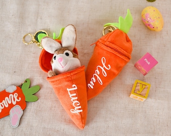 Personalised Easter Carrot with Plush Bunny: Easter Gifts for Kids, Plush Carrot Keychain, Carrot Toy with Bunny, Easter Gifts for Girl/Boy