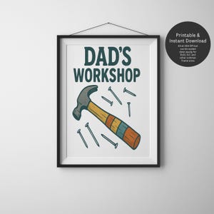 Dad’s Workshop Printable Wall Art,  DIY Dad Gift, Rustic Father’s Day Decor, Man Cave Sign, Transparent & Yellow Versions, Instant Download