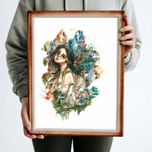 Mountain Girl Watercolor Art Print: Woman in Nature (Digital Download, 5 PDF Files)