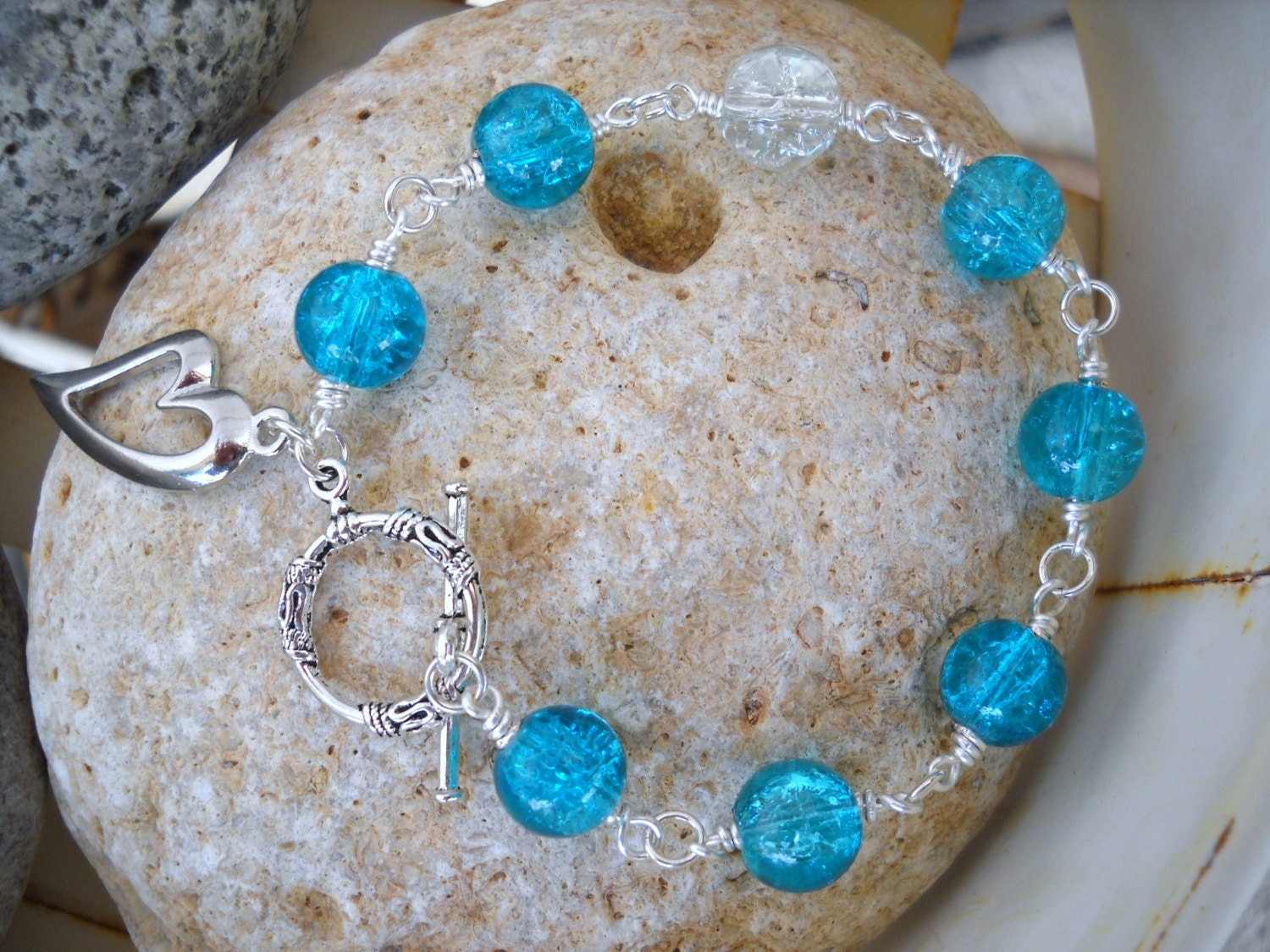 Turquoise and Clear Silver Wire Wrapped Crackle Glass Beaded - Etsy