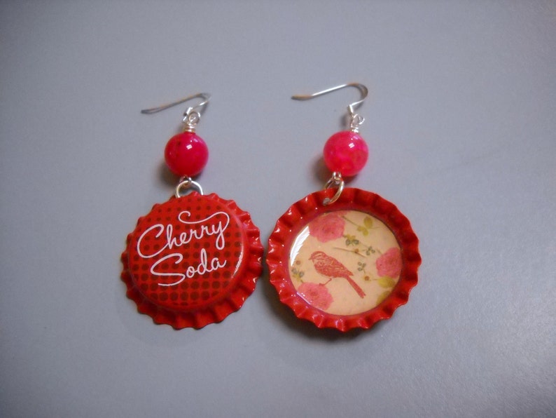 Vintage Style Cherry Soda Bottle Cap Earrings image 2