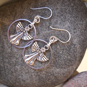 Silver Rhinestone Angel Charm Earrings