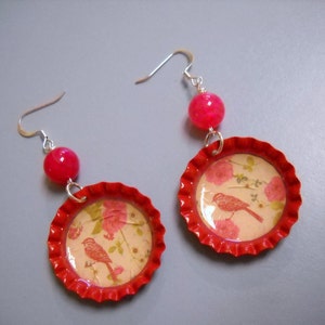 Vintage Style Cherry Soda Bottle Cap Earrings image 1