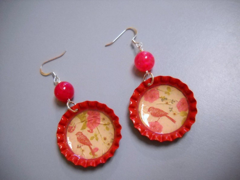 Vintage Style Cherry Soda Bottle Cap Earrings image 1