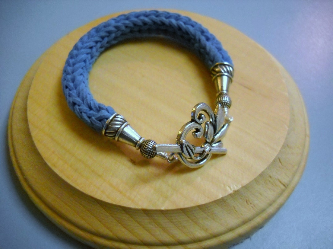 Light Blue Suede Cord French Knit Bracelet Etsy