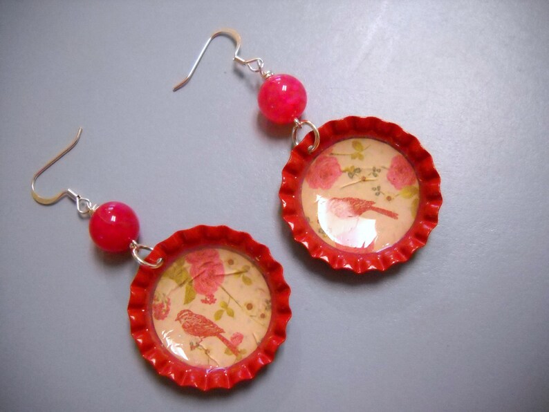 Vintage Style Cherry Soda Bottle Cap Earrings image 3