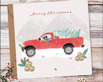 Border Terrier in Truck Christmas card