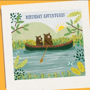 Carte d'anniversaire des ours en canoë