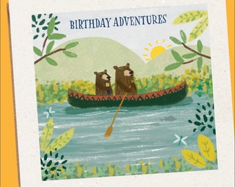 Canoeing Bears Birthday Card