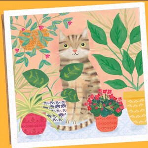 carte artistique chat et plantes