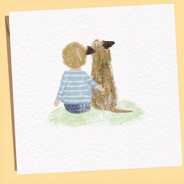 Border Terrier and Boy  Card