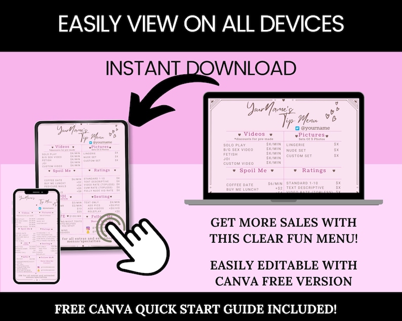 Editable Onlyfans Custom Tip Menu Template: Pink Canva Design (digital ...