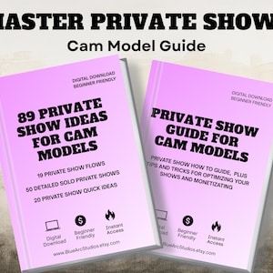 Può includere: Due guide digitali rosa scaricabili, intitolate "Master Private Shows" e "Cam Model Guide". Le guide sono intitolate "89 Private Show Ideas for Cam Models" e "Private Show Guide for Cam Models". Le guide sono adatte ai principianti.