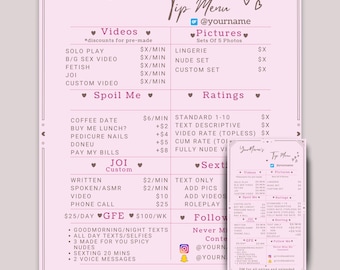 Editable OnlyFans Custom Tip Menu Template: Pink Canva Design (Digital Download)