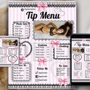 Modèle de menu d&#39;astuces rose et noir rétro réservé aux fans : design modifiable sur toile (téléchargement numérique)