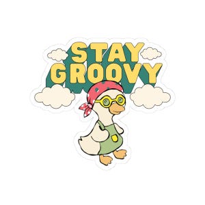 Groovy Goose Retro Sticker: 70s Hippie Vibe, Colorful Boho Decal
