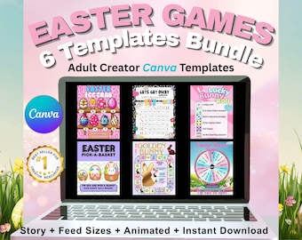 Pakiet gier wielkanocnych dla OnlyFans | 6 szablonów Canva z poradami dotyczącymi gier | Historia + kanał | Natychmiastowe pobranie