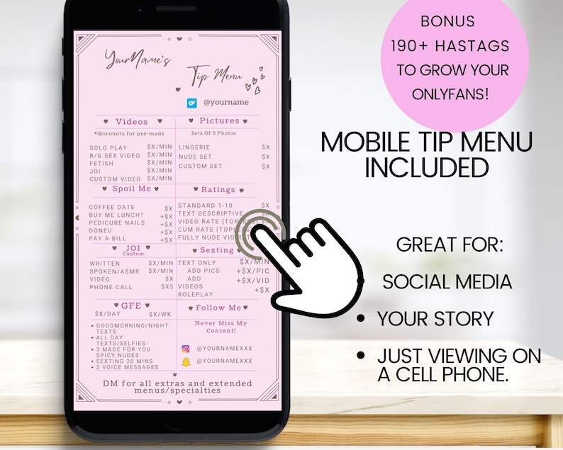Editable Onlyfans Custom Tip Menu Template: Pink Canva Design (digital ...