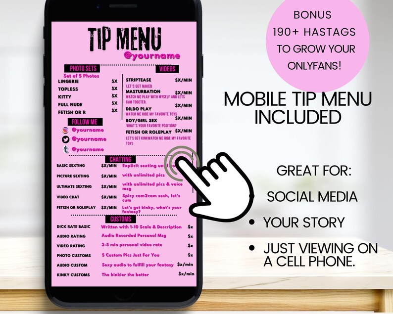 Onlyfans Tip Menu, Free Canva Template, Fansly Menu Digital Download ...