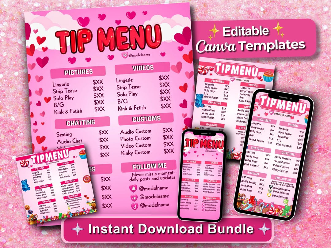 Sweet Pink Content Tip Menu Templates | Editable Onlyfans Template ...