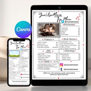 OnlyFans Tip Menu Template Bundle: Red Hearts Design (Canva Editable, Digital Download) Simple White Tip Menu