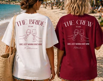 Personalisiertes JGA T-Shirt Damen mit Namen, Individuelles Junggesellinnenabschied Shirt Braut & Crew, Team Braut Outfit Frauen, Girls Trip