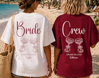 Personalisiertes JGA T-Shirt Damen mit Namen, Individuelles Junggesellinnenabschied Shirt Braut & Crew, Team Braut Outfit Frauen, Girls Trip
