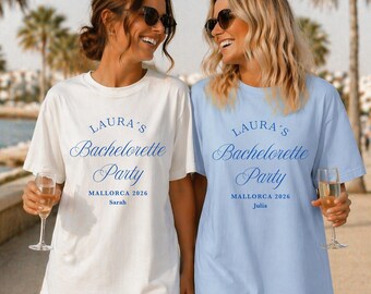 Personalisiertes JGA T-Shirt Damen mit Namen, Individuelles Junggesellinnenabschied Shirt Braut & Crew, Team Braut Outfit Frauen, Girls Trip