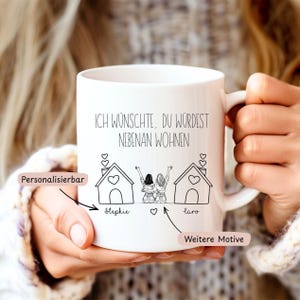 Keramiktasse mit dem liebevollen Spruch „Ich wünschte, du würdest nebenan wohnen“ – ein herzliches, personalisierbares Geschenk für beste Freundinnen, Geschwister oder Lieblingsmenschen, die weit entfernt wohnen. Perfekt für Geburtstag, Weihnachten oder als kleine Erinnerung an Verbundenheit auf Distanz. Hochwertige Keramik, ideal für den täglichen Gebrauch und ein emotionales Geschenk, das Nähe schenkt, auch wenn man getrennt ist.