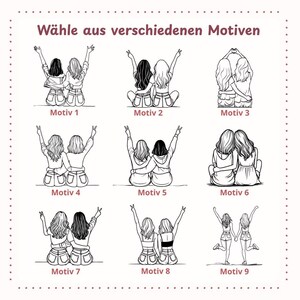 Puede incluir: Fondo blanco con nueve ilustraciones en blanco y negro de parejas. El texto "W&auml;hle aus verschiedenen Motiven" est&aacute; en la parte superior. Cada ilustraci&oacute;n est&aacute; numerada del 1 al 9.