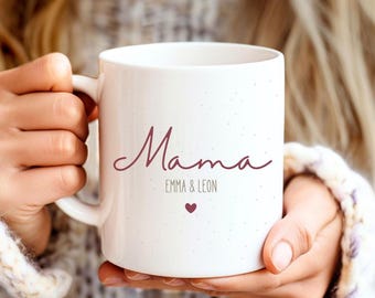 Mama Tasse mit Kindernamen, personalisierte Keramiktasse, Geschenk Mama Muttertag Geburtstag Weihnachten Schwangerschaft Freundin, Cool Mom