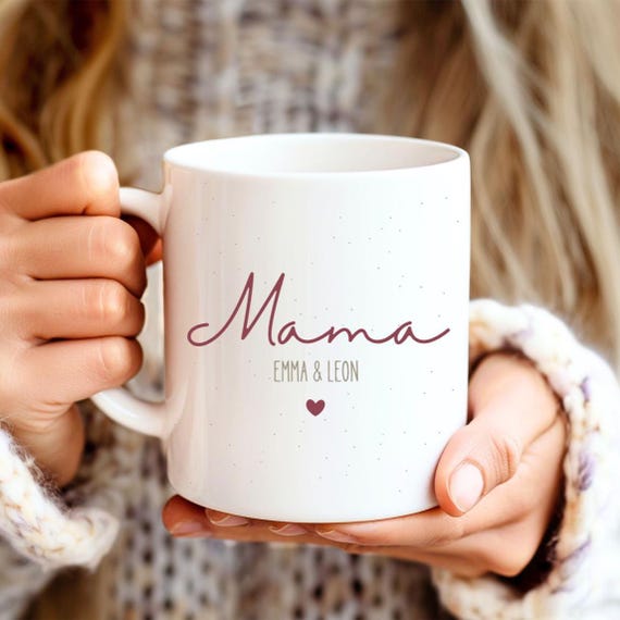 Mama Tasse mit Kindernamen, personalisierte Keramiktasse, Geschenk Mama Muttertag Geburtstag Weihnachten Schwangerschaft Freundin, Cool Mom