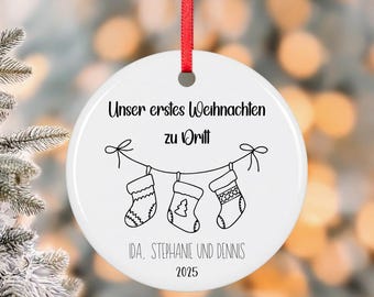 Personalisierter Weihnachtsschmuck Ornament Familie, Unser erstes Weihnachten zu dritt viert fünft 2025 Weihnachtsdekoration Geschenk Baby